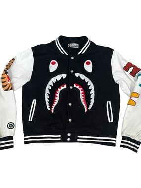 BAPE Shark Varsity Bomber Jacket - Black/White